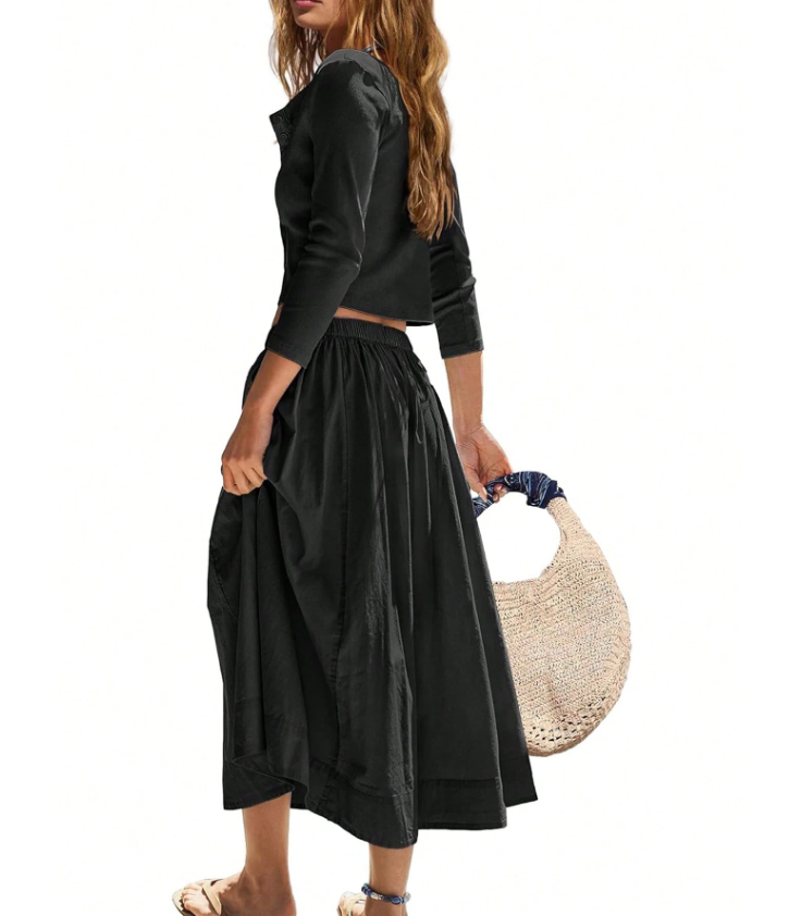 Cropped Button Top and Skirt