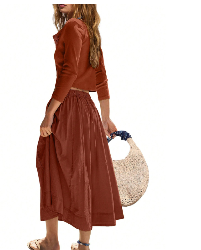 Cropped Button Top and Skirt