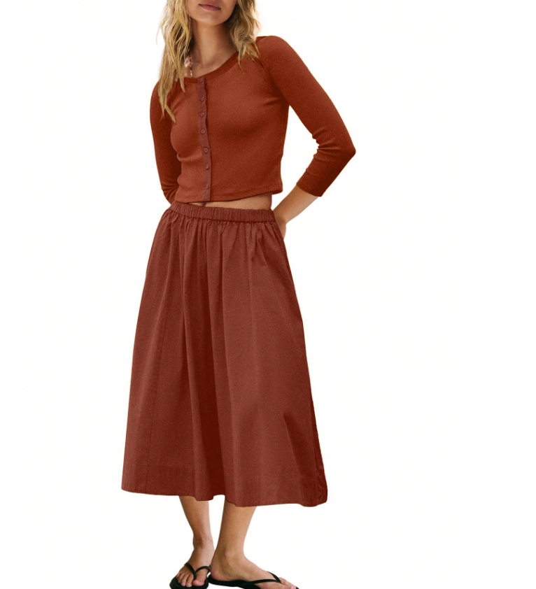 Cropped Button Top and Skirt