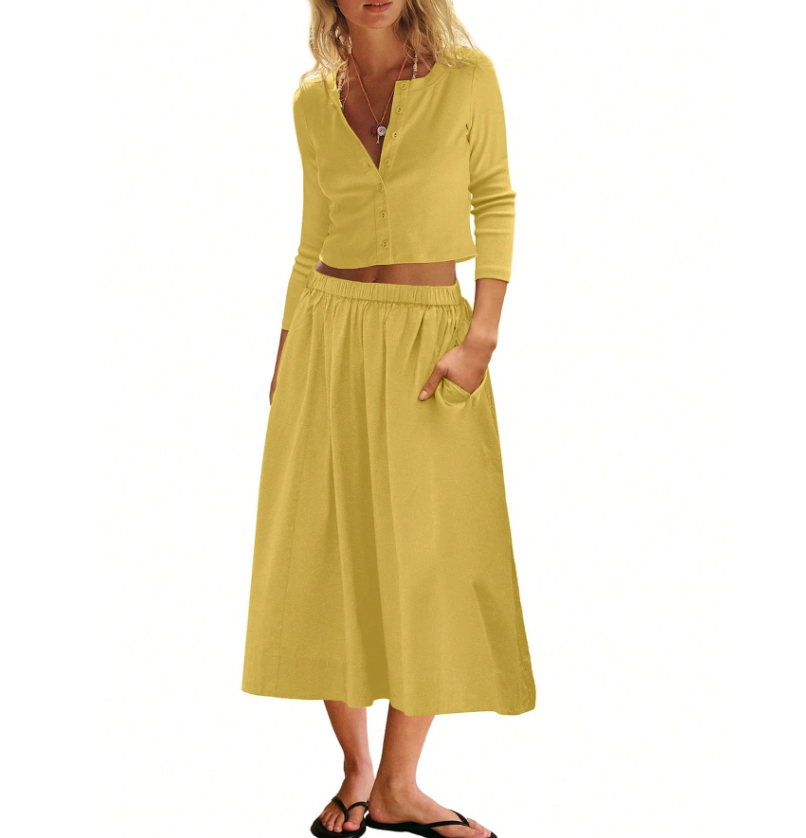 Cropped Button Top and Skirt