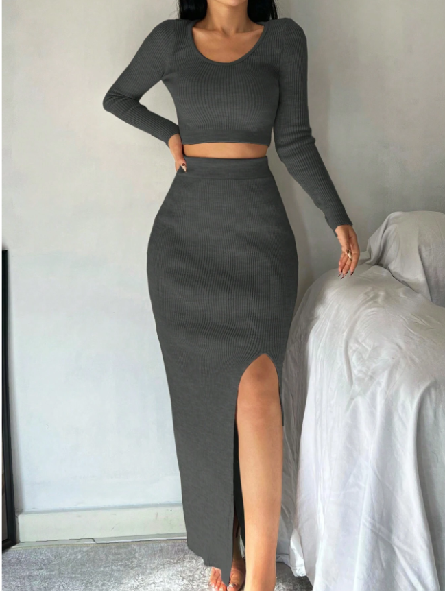 High Style Sweater Top and Skirt
