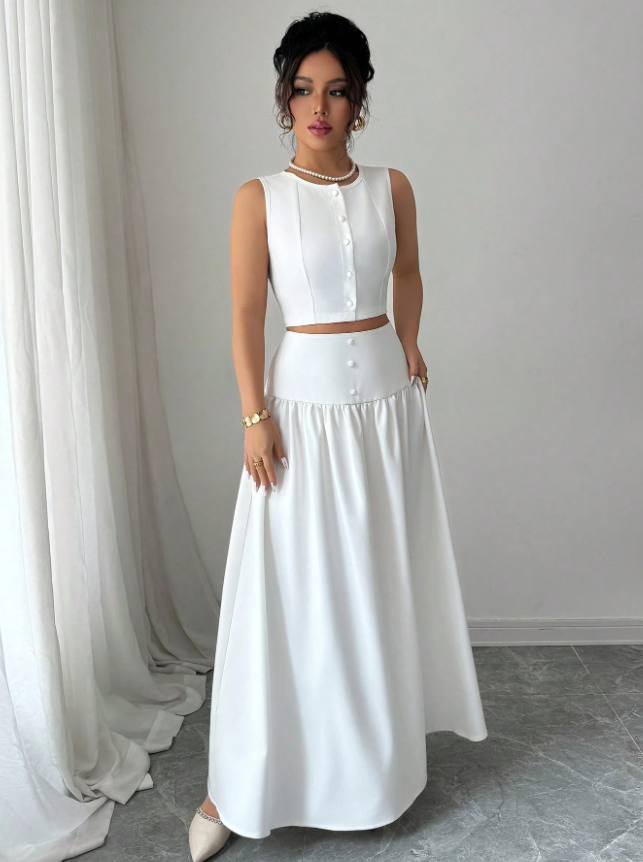 Straight Buttoned Vest and Skirt