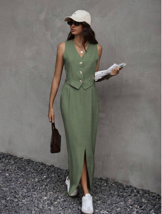 Dressy Sleeveless Vest Top & Skirt