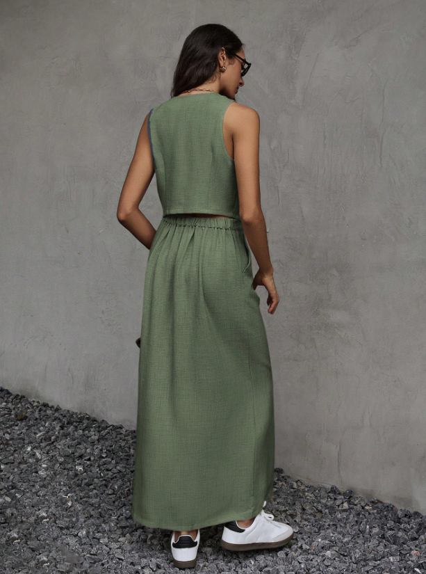 Dressy Sleeveless Vest Top & Skirt