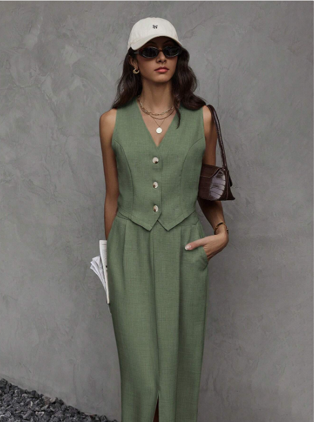 Dressy Sleeveless Vest Top & Skirt