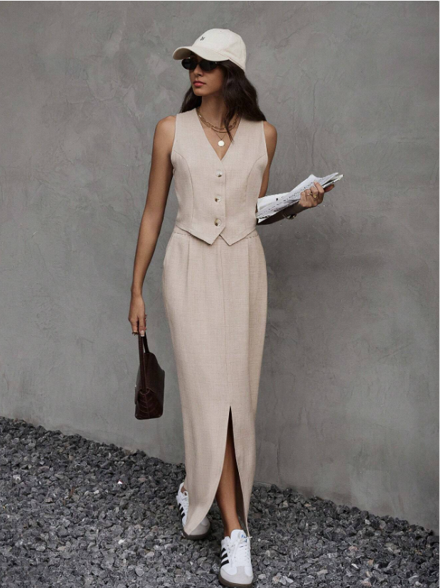 Dressy Sleeveless Vest Top & Skirt