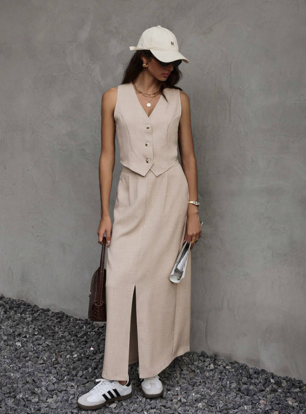 Dressy Sleeveless Vest Top & Skirt