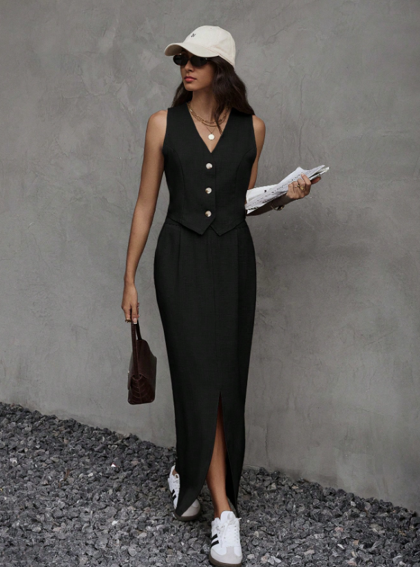 Dressy Sleeveless Vest Top & Skirt