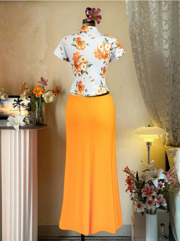 Floral Printed Top and Solid Skirt PLUS