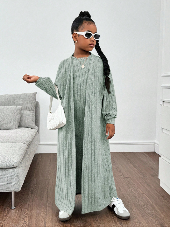 GIRLs Long Cardigan and Dress Set