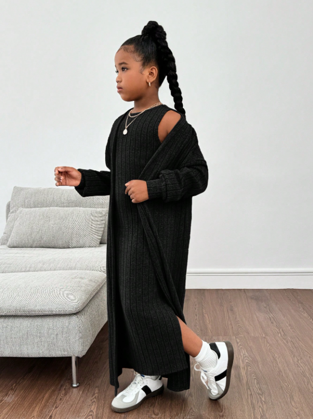 GIRLs Long Cardigan and Dress Set
