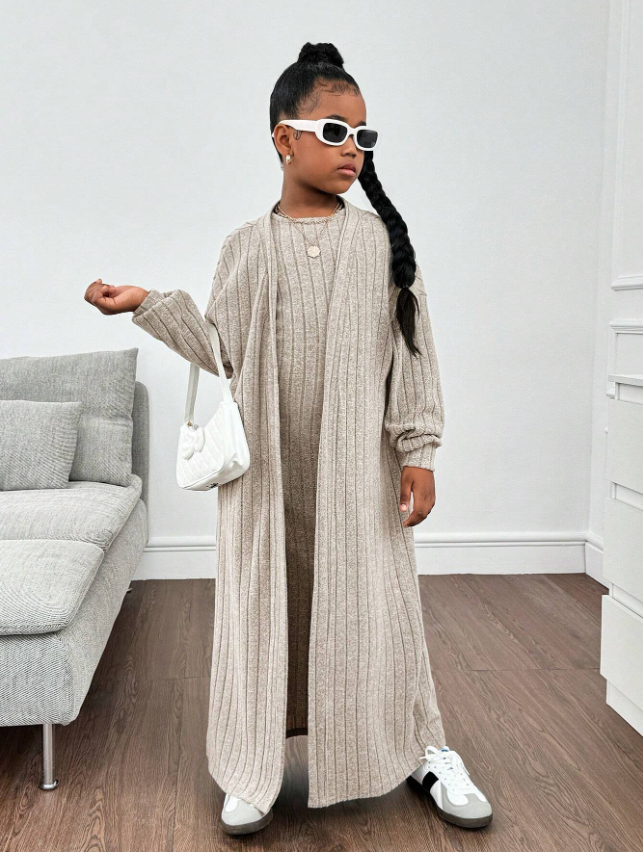 GIRLs Long Cardigan and Dress Set