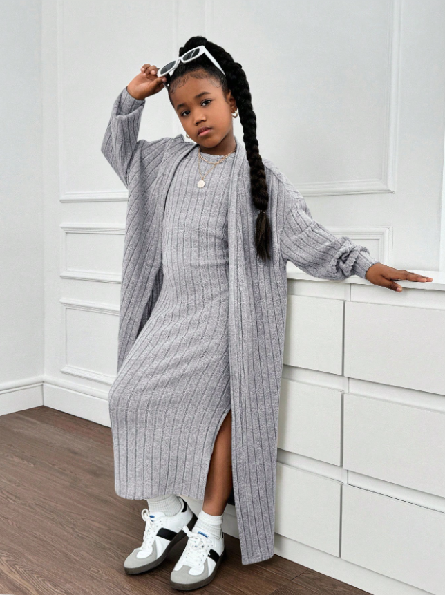 GIRLs Long Cardigan and Dress Set