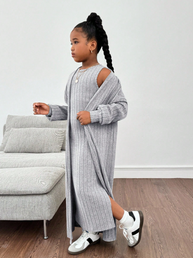 GIRLs Long Cardigan and Dress Set