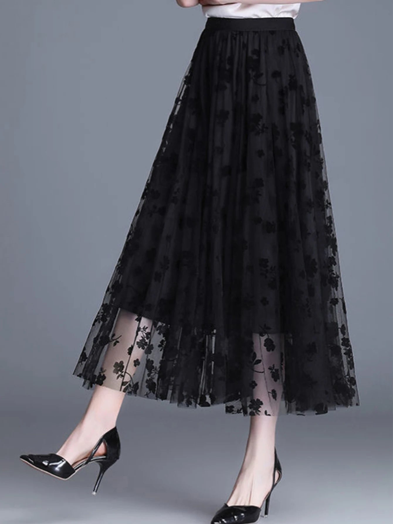 Floral Detailing Over Lace Skirt
